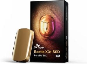 SK Hynix Beetle X31 1TB Externe SSD USB C 3.2 Gen2 mit DRAM | bis zu 1050 MB/s | Tragbare externe Festplatte kompatibel mit Windows PC, Mac, Tablet, Android Smartphone, Spielkonsolen (Champagne Gold)