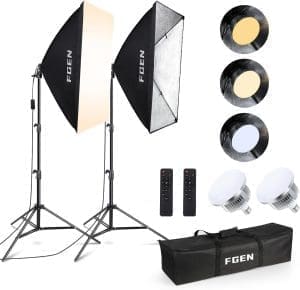 Softbox Set Fotostudio, FGen 2 x 50 x 70cm Softbox LED Beleuchtung Set mit 85W 2700-6400K, 2m Vollverstellbare lichtstativ für YouTube, Tiktok Videoaufnahmen, Studio Porträts, Fotografie