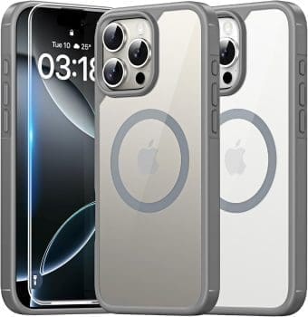 TAURI 3 in 1 für iPhone 16 Pro Hülle, Handyhülle für iPhone 16 Pro Case, (Kompatibel mit MagSafe) (Vergilbt Nicht) Schlanke, Widerstandsfähige Telefon Hülle - Magnetisch Grau