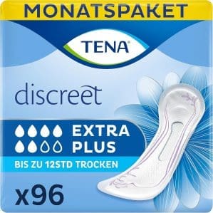 TENA Lady Extra Plus Handtücher, für mittelschwere bis starke Blasenschwäche, Monatspackung mit 96 Inkontinenzeinlagen für Frauen