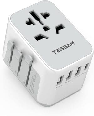 TESSAN Reiseadapter Weltweit, Universal Reisestecker mit 3 USB, 1 USB C und 1AC Steckdose, Internationaler Steckdosenadapter, Universaladapter für Deutschland USA England Thailand Italien Australien