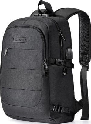 Tzowla Laptop Rucksack Herren und Damen, Reiserucksack Wasserdicht Anti-Diebstahl mit USB-Ladeanschluss und Schloss fur 15,6 Zoll Notebook,Schmaler Business Arbeits Uni Lässiger Tagesrucksack-Schwarz