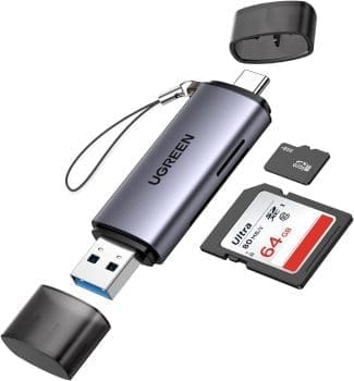 UGREEN SD Kartenleser USB 3.0 USB C Dual Stecker Kartenlesegerät SD Card Reader USB Speicherkartenleser Sd Karten Adapter Kompatibel mit iPhone 16 Serie/Android/Windows/macOS usw (Grau)