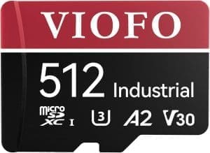 VIOFO 512 GB microSD Karte in Industriequalität, U3 A2 V30 Hochgeschwindigkeits-Speicherkarte mit Adapter, für Ultra HD 4K Videoaufzeichnung, für Dashcam, Action Kamera, Android-Smartphones, Tablets