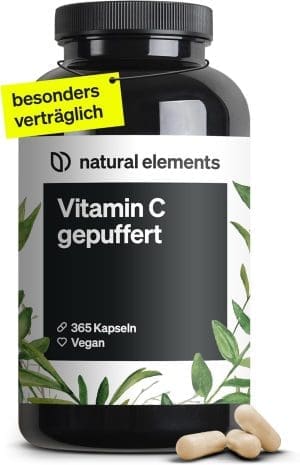 Vitamin C 500 mg – 365 Kapseln – Premium: Aus pflanzlicher Fermentation & gepuffert (pH-neutral, säurefrei, magenschonend) – Laborgeprüft, vegan und in Deutschland produziert