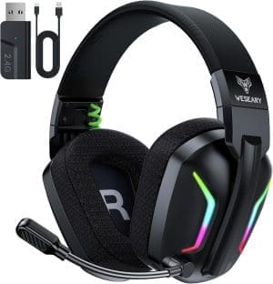 WESEARY WG1 Bluetooth-Kopfhörer, 2,4 G kabelloses Gaming-Headset mit Mikrofon für PS5, PS4, PC, Switch, Mac, faltbarer Surround-Sound, Geräuschunterdrückung mit RGB-Licht, über 50 Stunden Akkulaufzeit