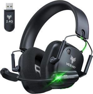 WESEARY WG4 Kabelloses Gaming-Headset, 2,4 G kabelloses Gaming-Headset mit Mikrofon für PS5/PS4/PC/Switch/Mac, faltbarer Surround-Sound, Bluetooth-Kopfhörer, Geräuschunterdrückung, über 45 Stunden Akkulaufzeit