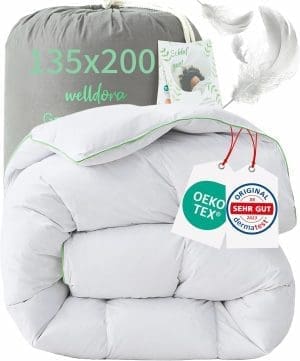 Welldora Komfort Bettdecke 135x200 Winter | 100 % extraweiche Federn & Daunen | Fachärztlich geprüft, Öko-Tex, Allergiker | Zertifiziert für Tierwohl | Dicke extrawarme Winterdecke Daunendecke