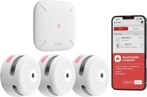 X-Sense Smart Rauchmelder XS01-M mit SBS50 Basisstation, zertifiziert nach EN 14604, Funkrauchmelder mit WLAN, vernetzbarer Feuermelder, kompatibel mit der X-Sense Home Security App, FS31, 3 Stück