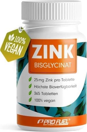 Zink 25mg - 365 Tabletten (vegan) mit Zink-Bisglycinat (Zink-Chelat) für höchste Bioverfügbarkeit - laborgeprüft, hochdosiert, ohne unerwünschten Zusatzstoffe - 1 Jahresvorrat - ProFuel