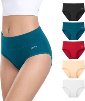 anqier Damen-Unterwäsche, 5 Stück, Stretch-Baumwolle, hohe Taille, Damen-Slip, atmungsaktiv, weich, Damen-Unterwäsche