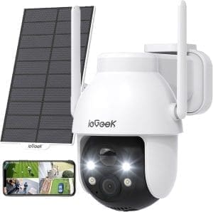 ieGeek 2K 3MP HD Überwachungskamera Aussen Solar, 360° PTZ Überwachungskamera Aussen Akku, 2.4GHz WLAN Kamera mit PIR Bewegungsmelder,Farb-Nachtsicht, 2-Wege-Audio, IP65