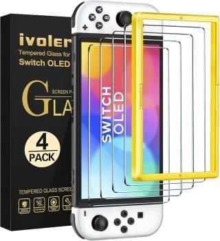 ivoler 4 Stück Schutzglas Kompatibel für Nintendo Switch OLED Modell 7 Zoll 2021 Modell, Schutzfolie Mit Positionierhilfe, 9H Härte Schutzglas, Anti-Kratz, HD Klar, Anti-Bläschen