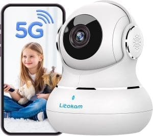 litokam Indoor-Überwachungskamera, Babyphone-Kamera 2,4/5 GHz Dualband-WLAN-Hundekamera mit App, 5 MP Indoor-Kameraüberwachung mit AI-Bewegungserkennung, Schwenken/Neigen, Zoom, kompatibel ONVIF/Alexa