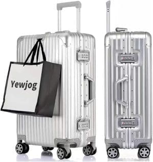 yewjog Koffer Handgepäck · Hartschalen in 100% Aluminium · Trolley Reisegepäck · Reisekoffer mit 4 Doppelrädern · TSA Zahlenschloss (Silber, XL)