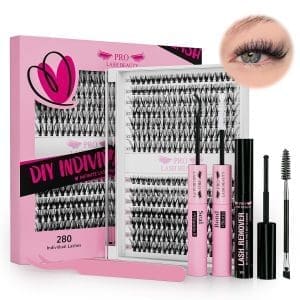 𝐏𝐑𝐎 DIY Wimpernverlängerung Kit, individuelles Wimpern Kit mit 280 Stück Cluster Wimpern Bindung und Siegel, Wimpern Applikator Wimpernbürste für Anfänger(30D+40D-9-16mix Kit)