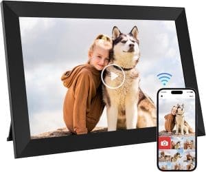 10,1 Zoll WiFi Digitaler Bilderrahmen mit eingebautem 32GB Speicher, einem 1280x800 IPS LCD Touchscreen, automatischer Dreh- und Audiofunktion, einfache und schnelle Freigabe von Bildern und Videos