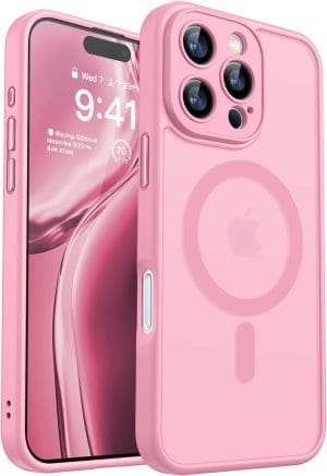 CANSHN für iPhone 16 Pro Hülle mit Kameraschutz für Magsafe (TOP Militärschutz & Magnetkraft) Extrem Haltbarkeit Hülle iPhone 16 Pro Case Stoßfest, Rosa