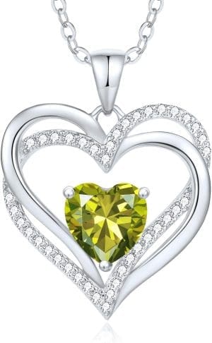 CDE Damen-Herz-Halskette aus 925er-Sterlingsilber, Geburtsstein, Schmuck, Herzanhänger, Geschenk zu Weihnachten, Valentinstag oder Muttertag, Hochzeitstag, Ehefrau, Freundin oder Mutter