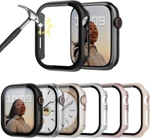 Lovmunia 6-teiliges Hartgehäuse mit Displayschutzfolie kompatibel mit Apple Watch Series 10 46 mm, Rundum PC Ultradünne Schutzhülle eingebautes Kratzfest Gehärtetes Glas Schutzfolie für iWatch 10 46 mm