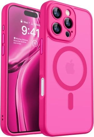 CANSHN für iPhone 16 Pro Max Hülle mit Kameraschutz für Magsafe (TOP Militärschutz & Magnetkraft) Extrem Haltbarkeit Hülle iPhone 16 Pro Max Case Stoßfest, Leuchtend Rosa