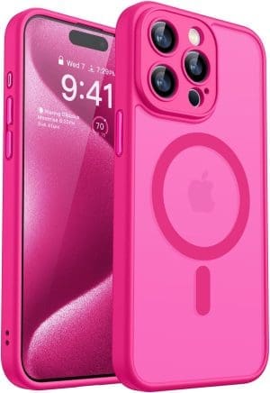 CANSHN 2024 Neu für iPhone 15 Pro Hülle mit Kameraschutz für Magsafe (TOP Militärschutz & Magnetkraft) Extrem Haltbarkeit Hülle iPhone 15 Pro Case Stoßfest, Leuchtend Rosa