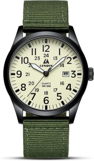 LN LENQIN Herren-Militäruhr, 30 m wasserdichte Uhr, Herren-Analog-Quarzuhr mit Datumsfeld, Nylonband, Armee-taktische Sportuhr