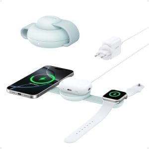 Anker MagGo 3-in-1 Kabellose Ladestation (mit EU/US/UK Stecker), MagSafe-Kompatibles Qi2-Zertifiziertes 15W Ladegerät, Faltbares Reise-Ladepad für iPhone 16/15, AirPods, Apple Watch (Keine Powerbank)