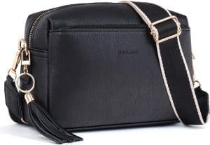 Roulens Damen Handy-Umhängetasche, veganes Leder, Cross-Body, breiter Riemen, Abendtasche mit 3 Reißverschlussfächern, Handtasche mit Kartenfach, verstellbarer, abnehmbarer Schultergurt