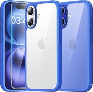 TAURI 3 in 1 für iPhone 16 Hülle, Handyhülle für iPhone 16 Case, (Vergilbt Nicht) Schlanke, Stoßfeste Telefon Hülle - Blau