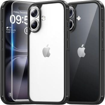 TAURI 3 in 1 für iPhone 16 Hülle, Handyhülle für iPhone 16 Case, (Vergilbt Nicht) Schlanke, Stoßfeste Telefon Hülle - Schwarz