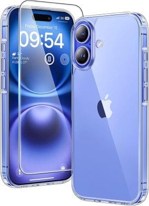 TAURI 3 in 1 für iPhone 16 Hülle, Handyhülle für iPhone 16 Case, (Vergilbt Nicht) Schlanke, Stoßfeste Telefon Hülle - Transparent