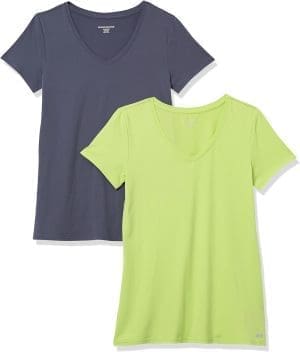 Amazon Essentials Damen Tech-Stretch-T-Shirt mit kurzen Ärmeln und V-Ausschnitt (erhältlich in Übergröße), 2er-Pack