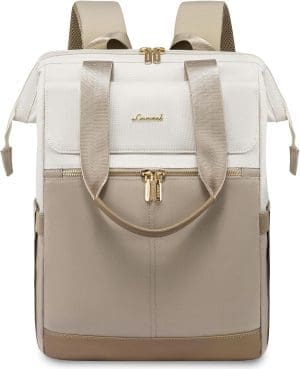 LOVEVOOK Damen Rucksack Laptop Schulrucksack Wasserdicht, Beige & Khaki, Lässig