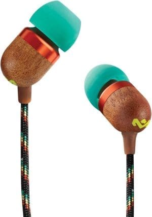 House of Marley Kopfhörer mit Kabel 'Smile Jamaica'- In-Ear Kopfhörer mit Mikrofon, 1-Knopf Steuerung & Geräuschisolierung, inkl. 2 Gel-Aufsätze und wicklungsfreies Kabel (Rasta/Türkis)