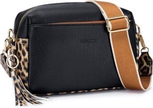 Roulens Damen Handy-Umhängetasche, veganes Leder, Cross-Body, breiter Riemen, Abendtasche mit 3 Reißverschlussfächern, Handtasche mit Kartenfach, verstellbarer, abnehmbarer Schultergurt