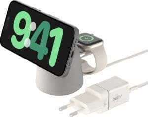 Belkin BoostCharge Pro kabellose 2-in-1-Ladestation mit MagSafe (15 W), MagSafe Ladegerät, kompatibel mit iPhone der Serien 16, 15, 14, 13, 12, AirPods und Anderen MagSafe-fähigen Geräten