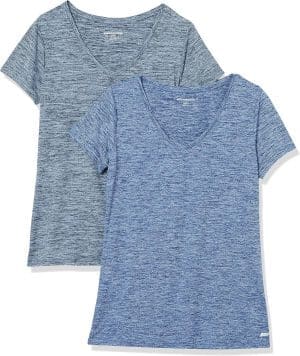 Amazon Essentials Damen Tech-Stretch-T-Shirt mit kurzen Ärmeln und V-Ausschnitt (erhältlich in Übergröße), 2er-Pack