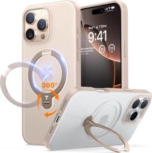 TORRAS 360° Ostand Spin für iPhone 16 Pro Hülle für Magsafe (Magnetischer Robuster Standring) Zertifizierte Militärschutz, Matt Rückseite Hülle für iPhone 16 Pro Case Schlank Gold