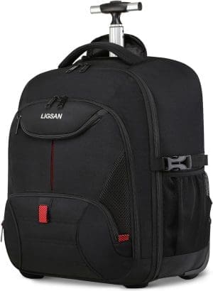 Trolley-Rucksack mit Rollen, Laptop-Reiserucksack für Erwachsene, Schultasche mit Rollen, Business-Trolley, Laptoptasche, Schwarz, Rucksack