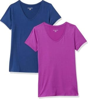 Amazon Essentials Damen Tech-Stretch-T-Shirt mit kurzen Ärmeln und V-Ausschnitt (erhältlich in Übergröße), 2er-Pack