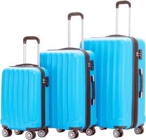 BEIBYE TSA-Schloß 2080 Hangepäck Zwillingsrollen neu Reisekoffer Koffer Trolley Hartschale Set-XL-LM(Boardcase) (Glacial Blau, Set)