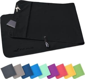 Fit-Flip Fitness Handtuch - mit Magnet und Reißverschluss Tasche - Gym Handtuch aus Mikrofaser für Sport und Fitness - Kompakt & Schnelltrocknend - Sporthandtuch Fitnessstudio