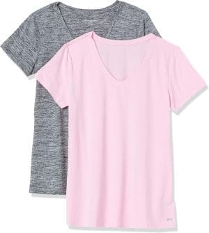 Amazon Essentials Damen Tech-Stretch-T-Shirt mit kurzen Ärmeln und V-Ausschnitt (erhältlich in Übergröße), 2er-Pack