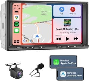 Doppel-DIN-Radio Android mit Wireless CarPlay & Wireless Android Car, Autoradio mit Navigation 7-Zoll-Bildschirm, Autoradio Touch-Display mit Bluetooth, WiFi, 4G, Rückfahrkamera, AM/FM, AUX/SWC