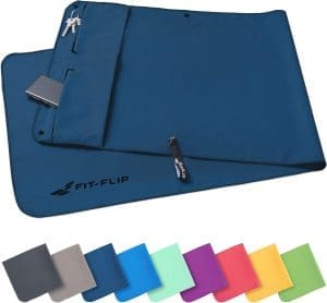 Fit-Flip Fitness Handtuch - mit Magnet und Reißverschluss Tasche - Gym Handtuch aus Mikrofaser für Sport und Fitness - Kompakt & Schnelltrocknend - Sporthandtuch Fitnessstudio