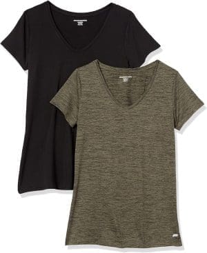 Amazon Essentials Damen Tech-Stretch-T-Shirt mit kurzen Ärmeln und V-Ausschnitt (erhältlich in Übergröße), 2er-Pack