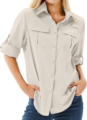 yeyity Hemdbluse Damen UPF 50 UV Schutz Langarmshirt Damen Outdoor Wanderhemd Safari Kleidung Damen Atmungsaktive Quick Dry Casual Tops Sport Oberteile