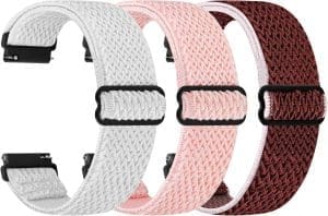 TumpCez Elastische Uhrenarmbänder, 16 mm, 18 mm, 19 mm, 20 mm, 22 mm, 24 mm, Schnellverschluss-Nylonarmband, verstellbare, atmungsaktive Sportbänder, Ersatzarmband für Damen und Herren, Ripple White + Ripple Pink