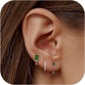 JeweBella 3 Paar Ohrringe 925 Silber Set für Damen 14 Karat vergoldet Kleine Ohrstecker Silber 925 Set Stapelbare Zirkonia Ohrstecker Creolen Set für mehrere Piercings